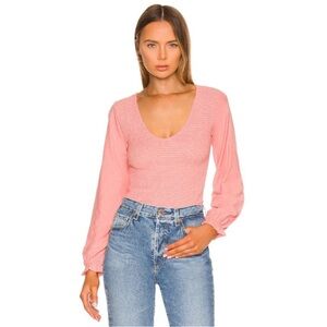 Nation LTD Bunny Smocked scoop neck long sleeve top in Geranium
